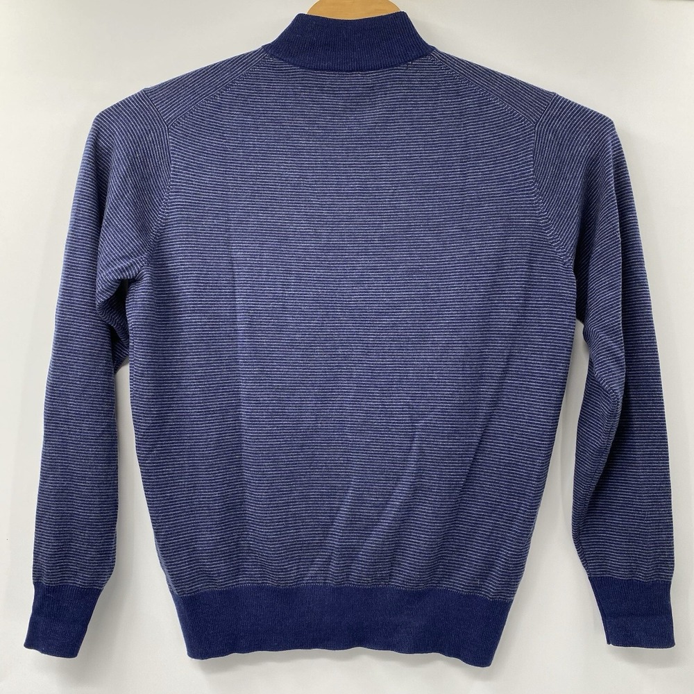 Peter Millar Sweater Mens Medium Blue Striped Merino Wool Quarter Zip Golf Logo - Picture 3 of 7